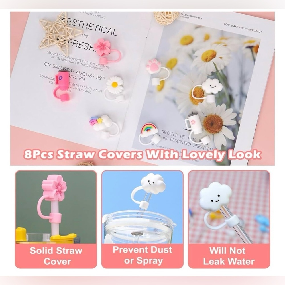 8PC Stanley Cup accessories Reusable Straw Cover- Top, Food Grade Silicone🌸 - Picture 7 of 8
